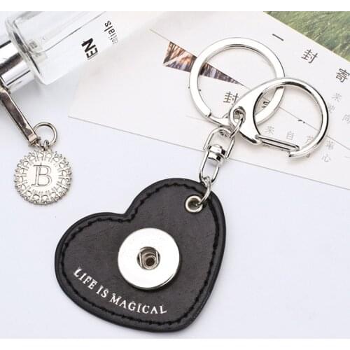 Trendy 8 colors Love Heart key chain Snap button Keychain Leather Key Chains fit DIY 18MM Snap Buttons Key rings Gift Jewelry