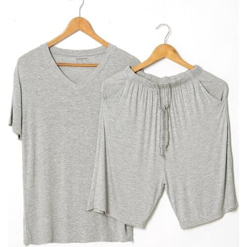 Male pajama set modal bamboo fibre plus size loose short-sleeve short-length undershirt lounge pants