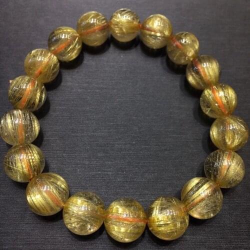 Genuine Natural Gold Rutilated Quartz Bracelet 11.8mm Clear Round Beads For Women Men Fashion Wealthy Stone AAAAAA