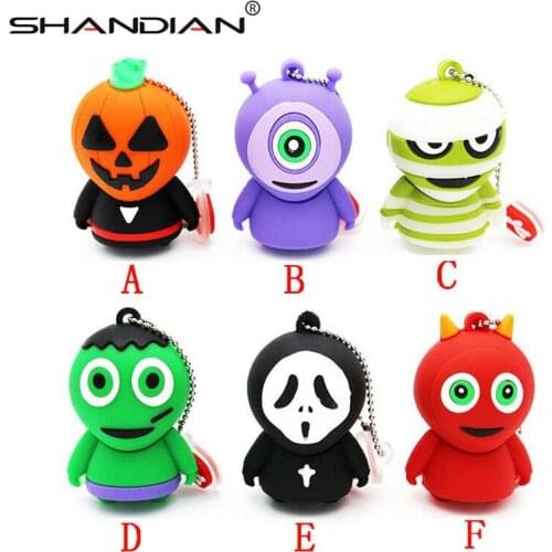 SHANDIAN New horrific ghost USB Flash Drive Pen drive cartoon USB memory stick pendrive 64GB/32G/16G/8G/4G cool Halloween gifts