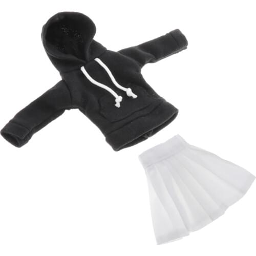 Doll Clothes, Casual Hoodie Top 2pcs Outfit (Sweatshirt, Mini Skirt) for 1/6 BJD Costume Accessories