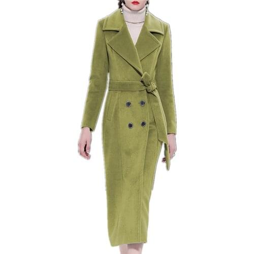 Plus size 3XL!autumn winter double-breasted wool blends coat over-the-knee slim x-long woolen overcoat