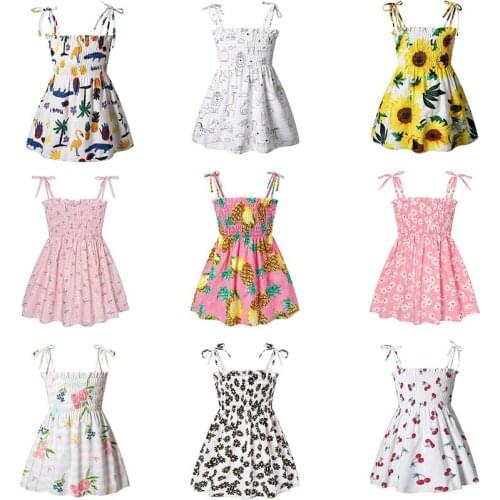 2 3 4 5 6 Years Girls Dresses Kids Summer Sleeveless Princess Dress Cotton Flower Printing Children Clothes Girl Casual Sundress