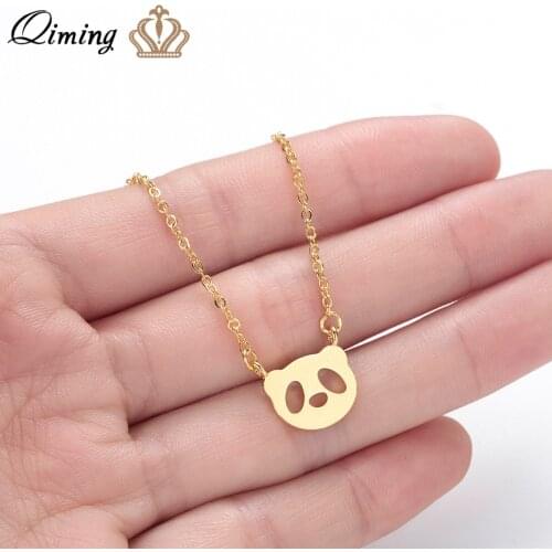 QIMING Mascot Animal Panda Necklace Tiny Cute Jewelry Children Baby Birthday Gift Women Pendant Animal Neckalce Gift