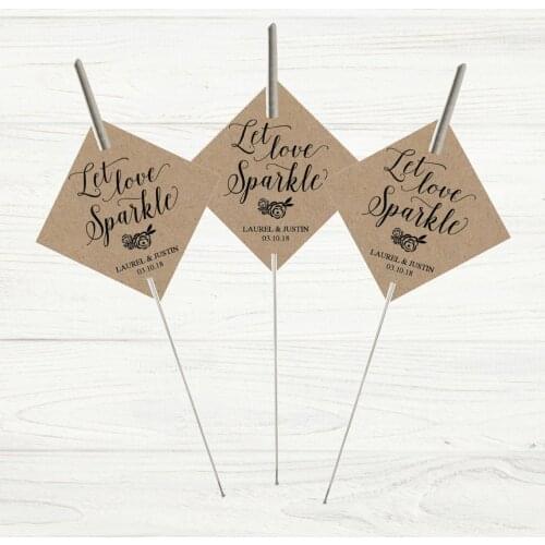Personalized Let Love Sparkle Tags Rustic Kraft Wedding Sparkler Tag Wedding Sparkler Tags Wedding Date Insert Card