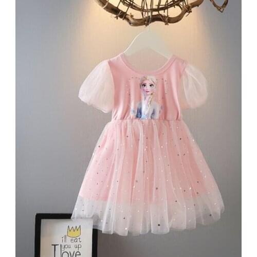 Disney Girl Elsa Princess Dress 2021 Summer Childrens Frozen Dresses Kids Party Clothes Christmas Lace Dress for Girls
