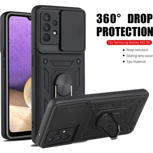 Shockproof Stand Ring Case For Sasung Galaxy A32 5G Push Pull Camera Protection Phone Back Cover Coque For Sansung A 32 32A 6.5"