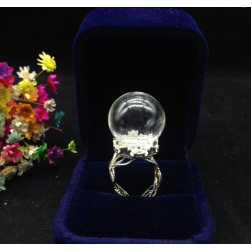5pcss/lot 20*15mm transparent open round glass dome bottle with silver plated adjustable ring crown tray charm jewelry findings