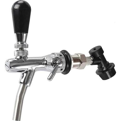 Adjustable Flows Chrome Draft Beer Tap Shank Long Stem Home Brew Beer Keg Taps with Ball Lock Disconnect