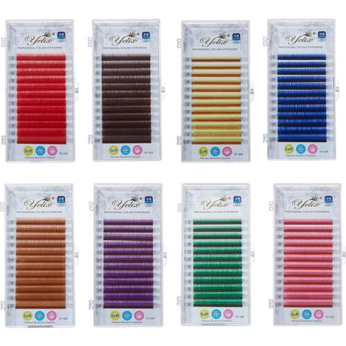 Yelix color lashes wholesale green 1 real eyelash extension Mix brown silk soft Mink eyelashes lash extension supplies faux cils