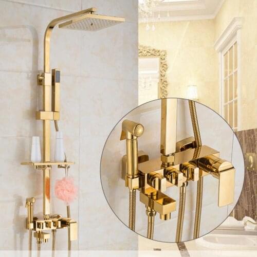 European luxury golden shower set and quality gold shower faucet with solid brass shower set by quality gold shower sets