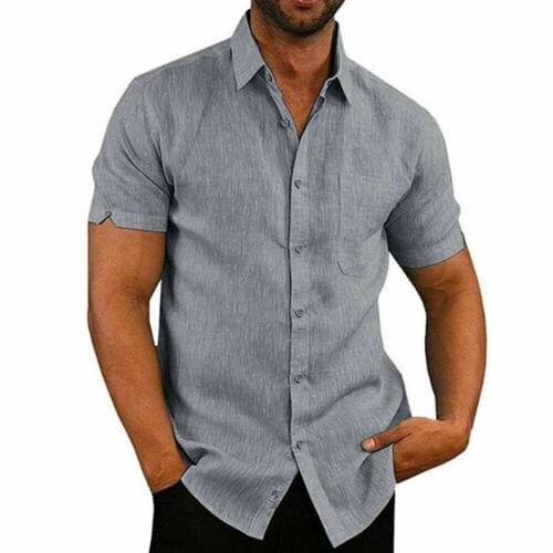 2020 Summer Male Fashion Tops New Men Linen Short Sleeve Summer Solid Shirts Casual Loose Flax Fishing Soft Plain Tops