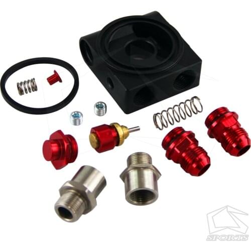 Oil Cooler Filter Thermostat Sandwich Plate Adaptor / Adapter + 3/4" 16-UNF / M20 X1.5 AN10 Fitting Black