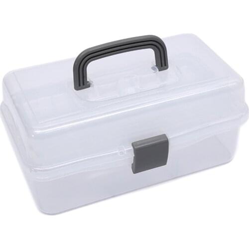 Gray First Aid Clear Container Bin, Family Emergency Kit Storage Box with Stretch Layer Tray, Multipurpose First Aid