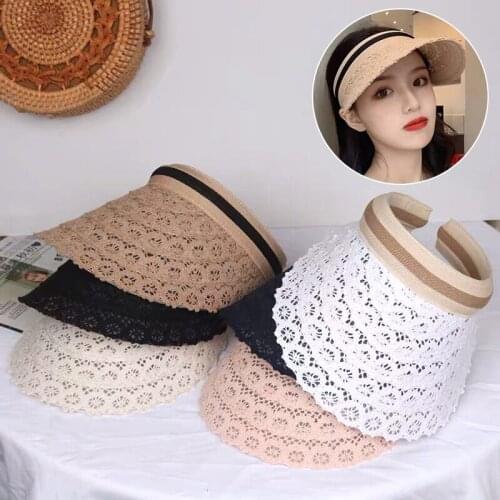 Women Sun Lace Hat Wide Large Beach Hats Hat Beach UV Protection Women Cap Fashion Baseball Cap Sun Hat Outdoor Empty Top Visor