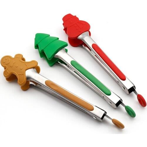 Christmas Style Silicone Food Tongs Christmas Decoration for Kitchen High Temperature Resistant BBQ Tongs Kitchen Accessories