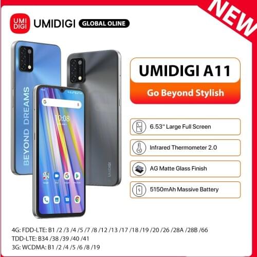 UMIDIGI A11 Android 11 NEW Global Version 4GB+128GB 3GB+64GB Smartphone Helio G25 6.53" HD+16MP AI Triple Camera 5150mAh