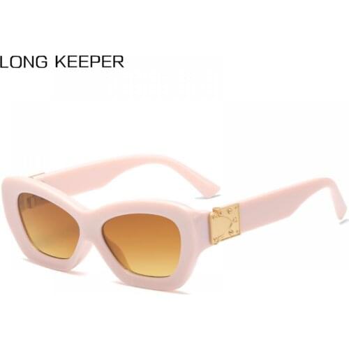 LongKeeper 2021 Oval Cat Eye Sunglasses Women New Fashion Thick Frame Sun Glasses Men Vintage Punk Glasses High Quality