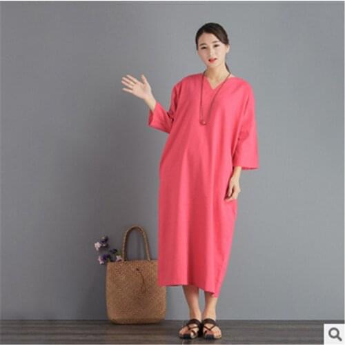 Retro art Cotton and Linen Loose Large Size Dress