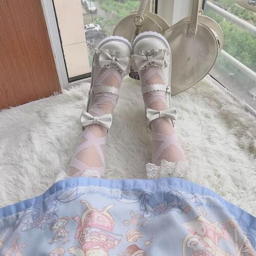 Platform Thick Sole Sweet Girls Lolita Shoes Kawaii Japanese Harujuku Anime Cosplay Mid Heel Flats Round Toe Buckle Lolita Shoes
