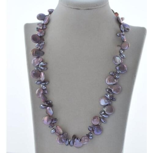 Z10906 21" ~60" 14mm Purple Coin Pearl & Faceted Drop Crystal Necklace