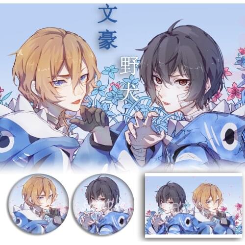 Anime Bungo Stray Dogs Dazai Osamu Nakahara Chuuya Badge Souvenir Button Brooch Pin Medal Decorate Metal Costume Medal Xmas Gift