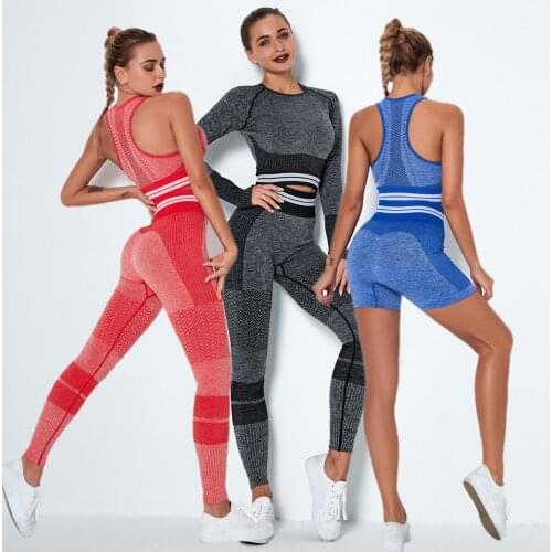 1/2/4PCS Seamless Women Yoga Set Workout Sportswear Gym Clothing Fitness Long Sleeve Crop Top High Waist Leggings Sports Suits