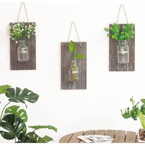 1PC Pastoral Decoration Hydroponic Plant Glass Vase Living Room Wall Hanging Wooden Wall Flower Arrangement Flower Vase JL 264