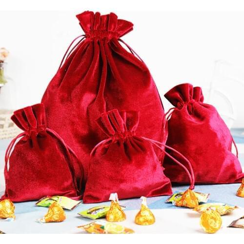 10pcs/lot 10x15cm, 12x14cm, 13x20cm, 25x30cm Long Plush Velvet Drawstring Storage Bags Wedding Candy Jewelry Cosmetics Pouch