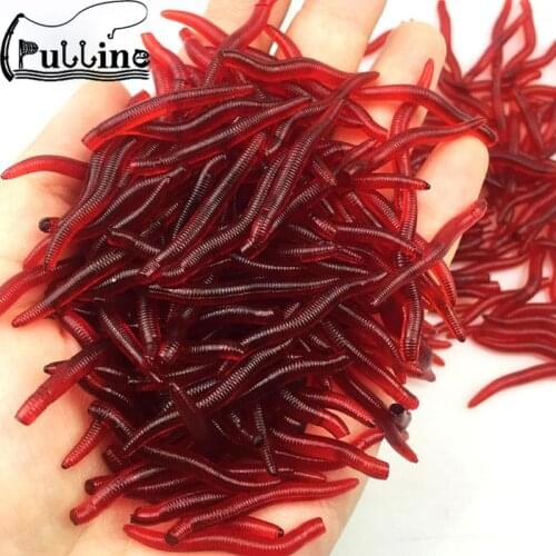 50/200pcs Lifelike Red Worm Soft Lure 35mm Earthworm Fishing Silicone Artificial Bait Fishy Smell Shrimp Additive Bass Carp