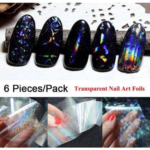 6 Pieces/Lot Holographic Shiny Laser Nail Art Foils Paper Candy Colors Glitter Glass Nail Sticker Decorations
