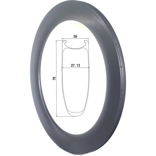 700C Carbon Road Rims 75mm Profiles 25 mm Width Clincher Tubeless Tubular Bicycle Circle V Brake Basalt Surface