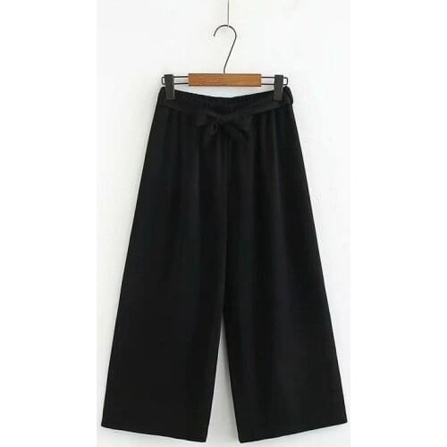 Plus Size Women Summer Wide Leg Loose Pants Elastic Waist Striped Ankle Trousers