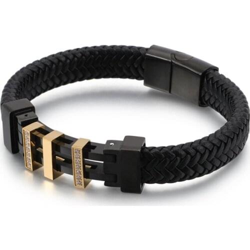European and American trend creative stainless steel cowhide bracelet retro black titanium steel rope bracelet