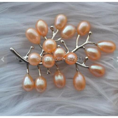 Freshwater Pearl Brooch , AA 7-8mm Pink Color Natural Pearl Brooch , Bridesmaid Wedding Jewelry , Free Shipping