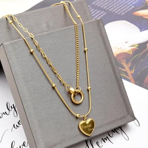 316L Stainless Steel New Fashion Upscale Jewelry 2 Layer Forever Love Charms Thick Chain Choker Necklaces & Pendants For Women