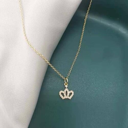 Delicate Crown Zircon Pendant Necklace 14K Gold Filled Neck Chains Charms For Elegant Girl Women Fashion Necklace Dainty Jewelry