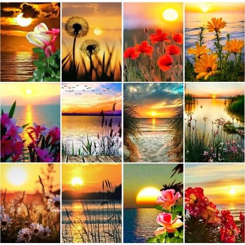 DOHAWIZS 5D DIY Diamond Painting Sunset Flower Scenery Cross Stitch Kits Diamond Mosaic Landscape Rhinestone Handmade Hobby Gift