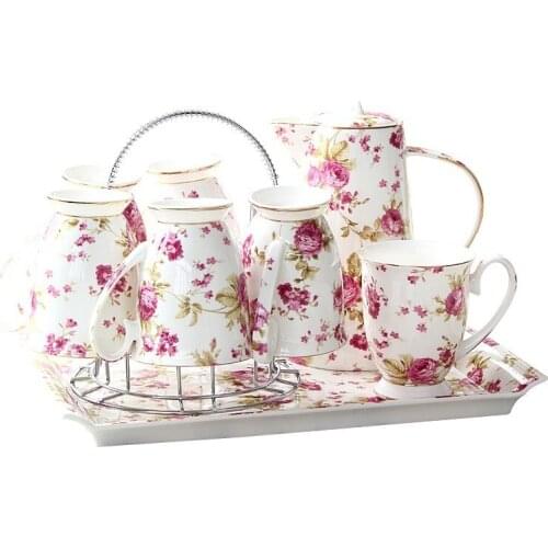 Household European Tea Sets 6 Pack Bone Water Ceramic Cold Water Drinking Cup Set Coffee Cup Set Tea Pot Set