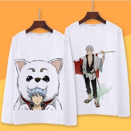 Gintama Cosplay T Shirt Sakata Gintoki Cool Spring Autumn Long Sleeve Anime T-shirt Cartoon Top Tee Halloween Cosplay Costume