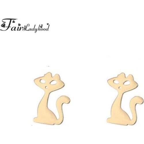 Fairladyhood Hot Sale Cute Cat Earrings Gold Stud Earrings Custom Stainless Steel For Girls Jewelry Wholesale