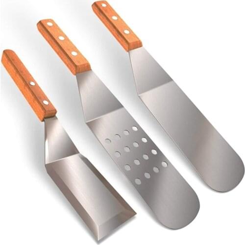 BBQ Accessory Tool Stainless Steel Metal Shovel with Wooden Handle for Baking Tray Scraper Barbecue Trays Dough Scraper