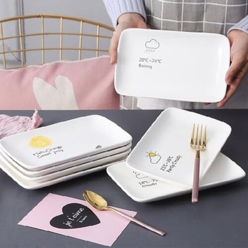 Ceramic Dessert Plate Nordic Rectangular/Round Creative Storage Tray Decorative Fruit Snack Dinner Plates Dish Dinnerware Set