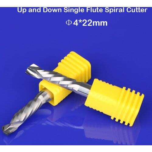 10pcs 4MM Up &Down Cut- One Single Spiral Flute Carbide CNC Mill Milling Tools, Woodworking Cutting Router Cutter Bit CEL 22mm