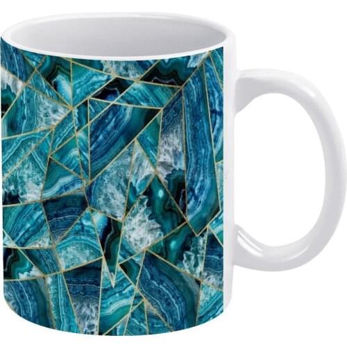Turquoise Navy Blue Agate Black Gold Geometric Triangles White Mug To Friends and Family Creative Gift 11 Oz Mug Coffee Ceramic