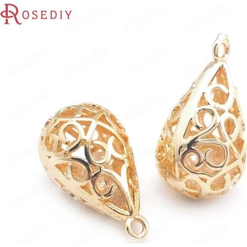 40433)6PCS 12.5x22MM hole 1.5-1.8MM 24K Gold Color Brass Tear Drop Shape Charms Pendants Jewelry Making Supplies Diy Findings