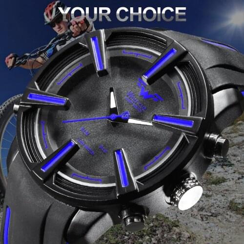 WOLF-CUB Fashion Watch for Men LED Auto Date Day Alarm Black Blue Dial Quartz Military Mens Army Digital Watches