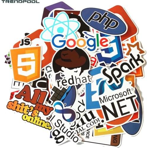 50Pcs DIY Stickers of Internet Java JS Php Docker Bitcoin Html Cloud Programming Language APP Logo Funny Stickers For Laptop Car