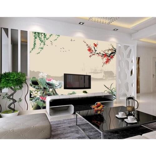 Custom 3D mural,Chinese lotus plum blossom paintings papel de parede,hotel restaurant living room sofa TV wall bedroom wallpaper