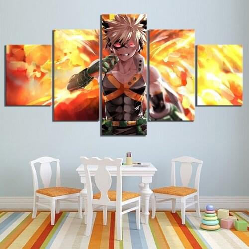 Wall Art Home Decoration Painting 5 Panel Bakugou Katsuki My Hero Academia Anime HD Print Modern Poster Canvas Modular Picture
